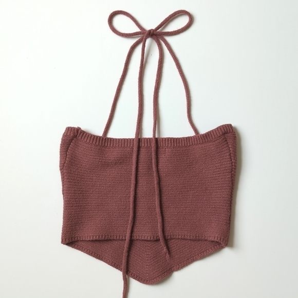 Lulus Trend to Keep Ribbed Knit Halter Cropped Sweater Tank Top Mauve Pink Small - Picture 8 of 10